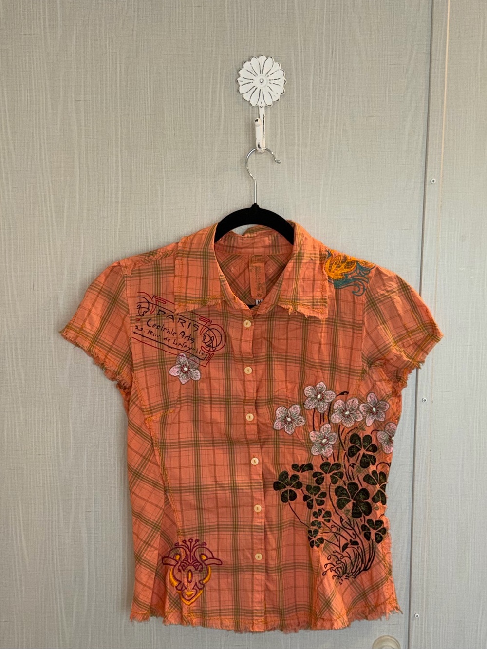 3 J Workshop Johnny Was Y2K Vintage Paris Embroidered Button Down Top SZ M